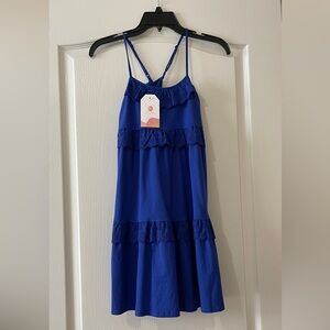 Elegant Royal Blue Kids Dress with Lace Accents-100% cotton